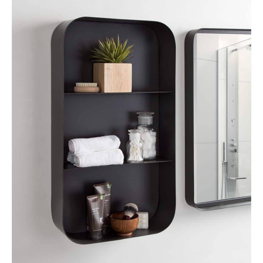 Armenta Minimalist Gray Metal Wall Shelf Unit - 33.6in x 19.3in