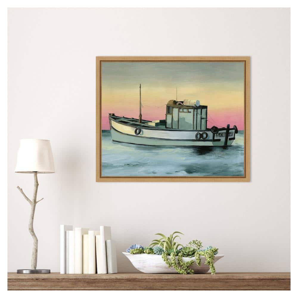 Golden Hour Casting II Coastal Canvas Art with Maple Frame