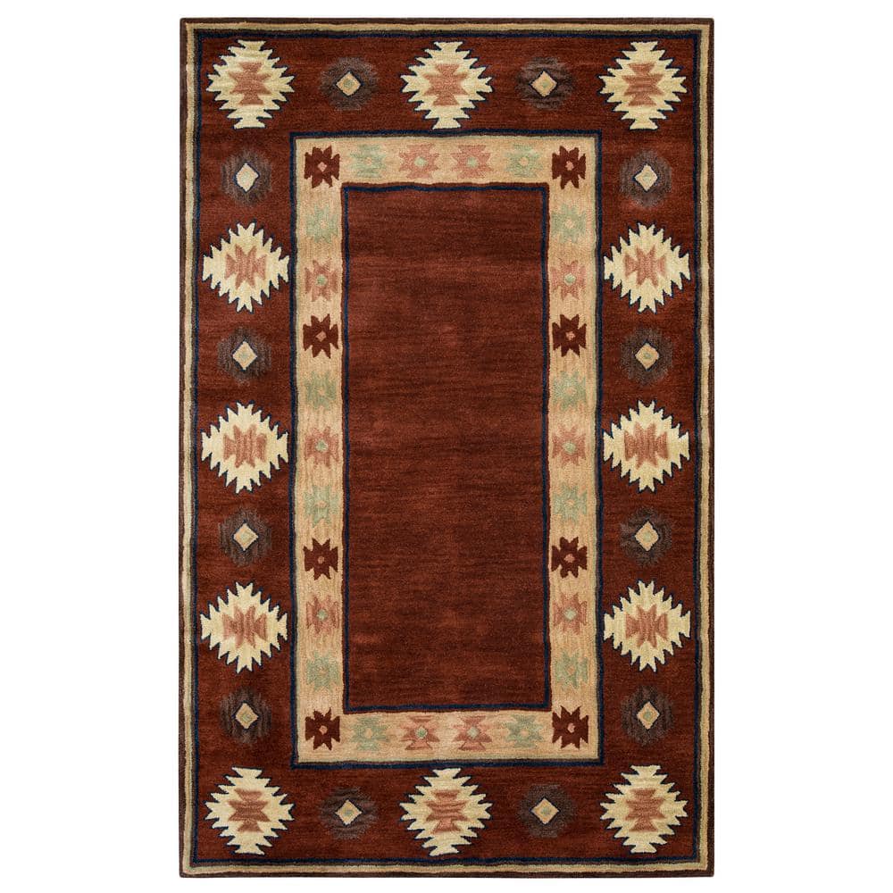Ryder Burgundy Tan Wool Hand-Tufted Rectangular Rug