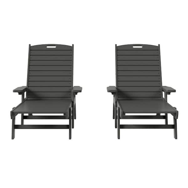 WESTIN OUTDOOR Harlo 2-Piece Gray HDPE Fade Resistant All Weather Plastic Reclining Outdoor Adjustable Back Chaise Lounge Arm Chairs