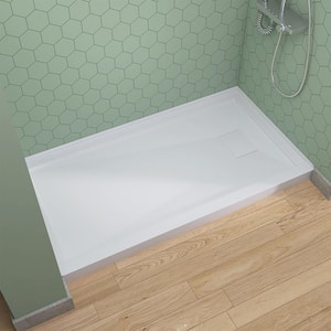 60 in. x 32 in. Single Threshold Alcove Floor Shower Pan Base with Right Drain in White