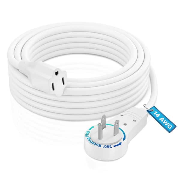 MAXIMM 15 ft. 16-Gauge/3-Light Duty Indoor Extension Cord with 360-Degree Rotating Flat Plug 13 Amp, White