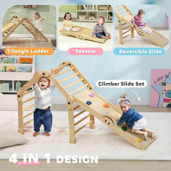 Brown 4 in 1 Indoor Playground Foldable Climbing Toys with