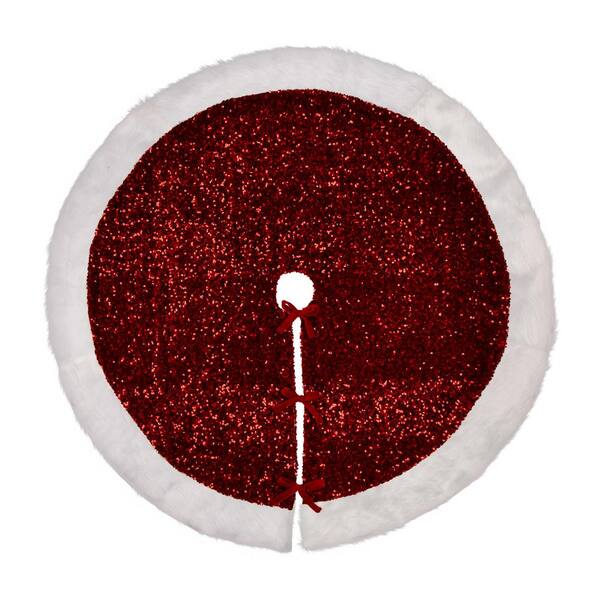 Glitzhome 0.39 in. Red Sequin Christmas Tree Skirt (Set of 3) 2004700093 -  The Home Depot