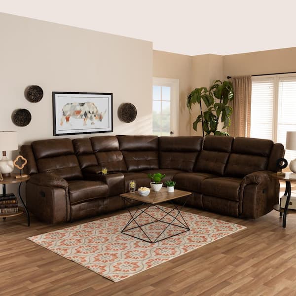 Baxton Studio Vesa 6 Piece Brown Fabric 6 Seater L Shaped