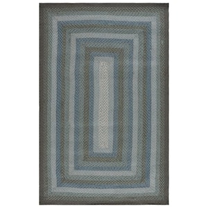 Braided Light Blue Green Doormat 3 ft. x 5 ft. Border Striped Area Rug