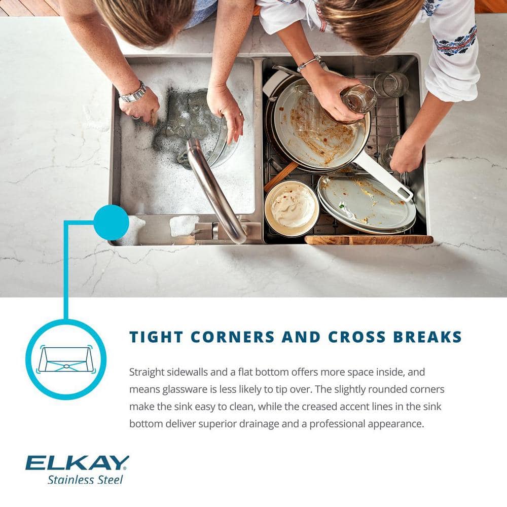 Elkay 31.5" Polished Satin Stainless Steel Double Bowl Undermount Sink