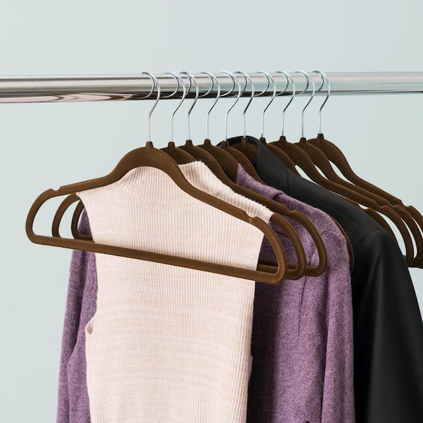 12 Bulk Set Of Ten Non Slip Velvet Hangers Brown - at
