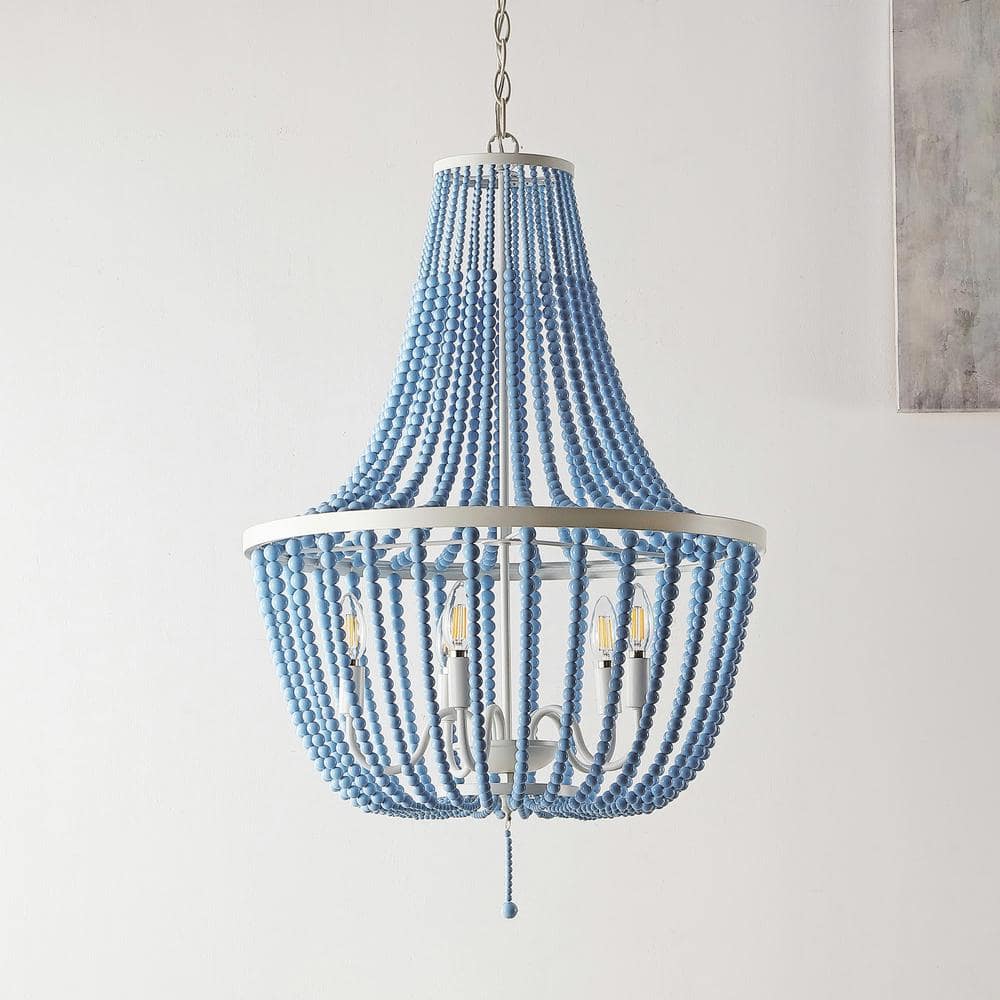 Elanie Cascading Blue Bead & White Metal LED Pendant Light