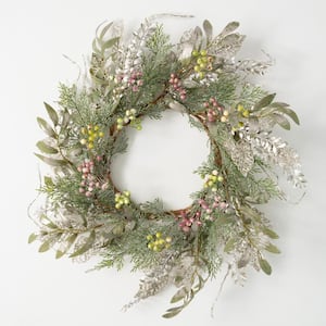 24 in. Artificial Pine And Berry Wreath, Multicolored