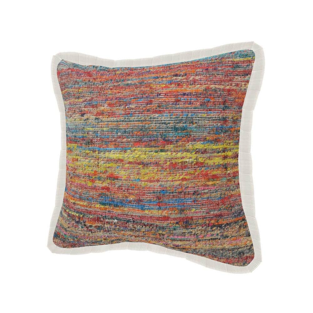 Multicolored Chindi Fringe Square Throw Pillow, 20"