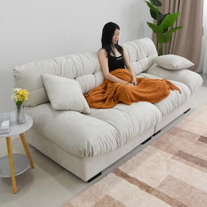 89 in. W Square Arm Velvet Rectangle 3-Seats Modern Cloud Sofa in Beige