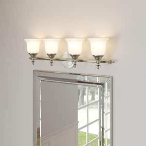 Olgelthorpe 4-Light Brushed Nickel Bathroom Vanity Light Fixture, Dimmable LED Soft White Bulbs Included