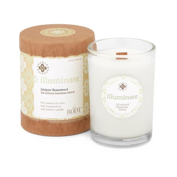 ROOT CANDLES Seeking Balance Illuminate Juniper Rosewood Green Scented Spa Jar Candle