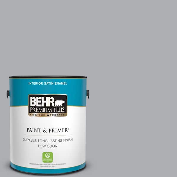 BEHR PREMIUM PLUS 1 gal. #760E-3 Gray Timber Wolf Satin Enamel Low Odor Interior Paint & Primer