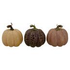4 in. Brown and Purple Fall Harvest Tabletop Pumpkins (Set of 3)