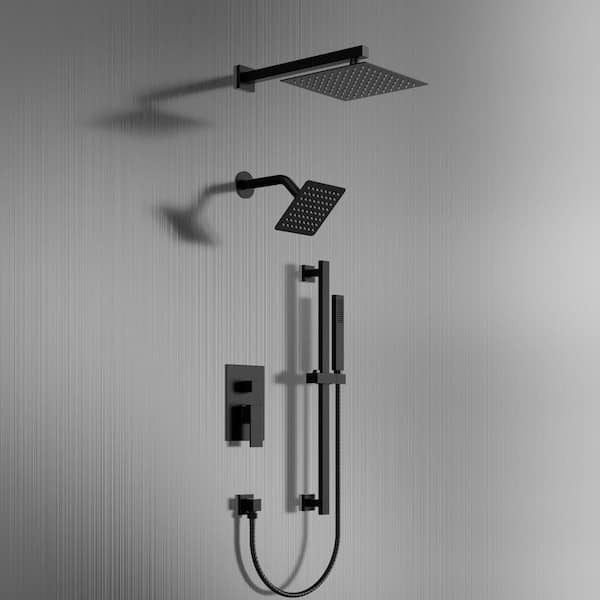 Crozet 3-Spray 10 in. Wall Mount Dual Fixed and Handheld Shower Head Shower Faucet Hand Shower 2.5 GPM in Matte Black