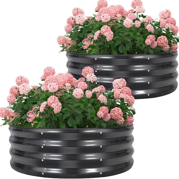 36 in. x 12 in. Round Metal Raised Garden Bed Rust Resistant Gray 2-Piece