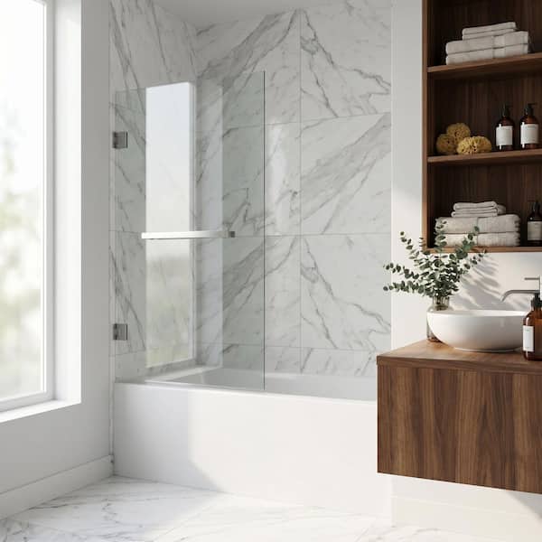 VIGO Rialto 34 in. W x 58 in. H Pivot Frameless Tub Door in