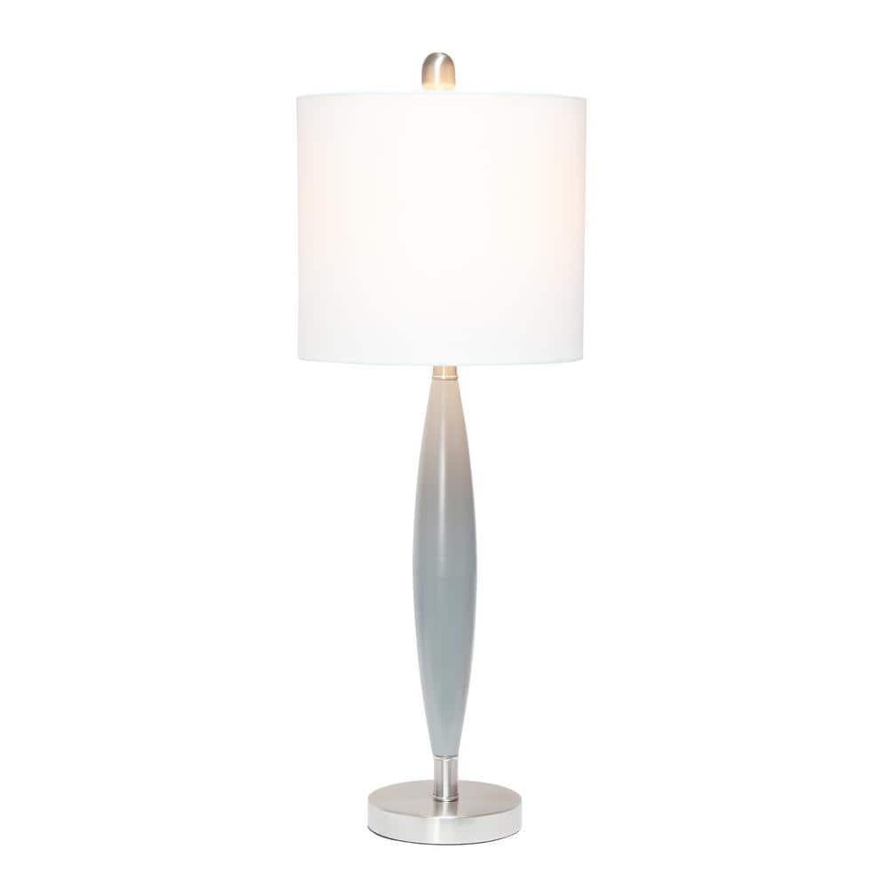 Gray and Brushed Nickel Adjustable Stick Table Lamp with White Fabric Shade