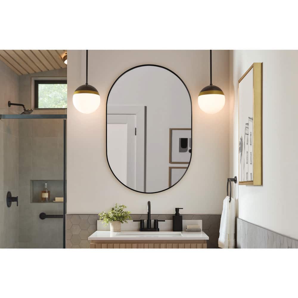 24 in. W x 36 in. H Round Framed Wall Bathroom Vanity Mirror in Matte Black price history on PriceWatchPro