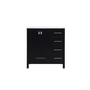 Simply Living 32 in. W x 22 in. D x 34 in. H Bath Vanity in Black with Calacatta White Engineered Marble Top