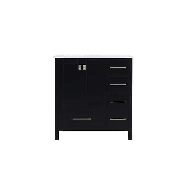Unbranded Simply Living 32 in. W x 22 in. D x 34 in. H Bath Vanity in Black with Calacatta White Engineered Marble Top
