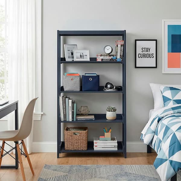 Lazzara Eliza 54 in. Tall Navy Blue Wood 4 Fixed Shelves Bookcase