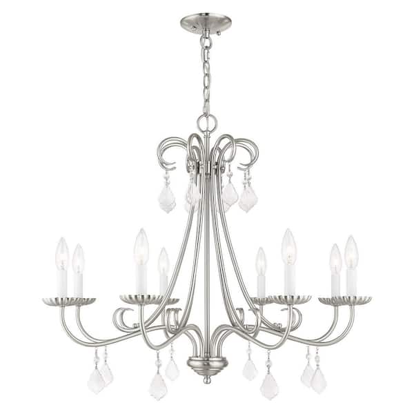 AVIANCE LIGHTING Shirlington 8 Light Brushed Nickle Crystal Round Chandelier for Damp Location Use with No Bulb Included