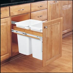 White Double Pull Out Top Mount Trash Can 35 Qt