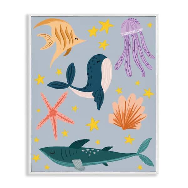 Stupell Industries Whimsical Marine Creatures by Isabela Schielke White Framed Animal Giclee Art Print 20 in. x 16 in.
