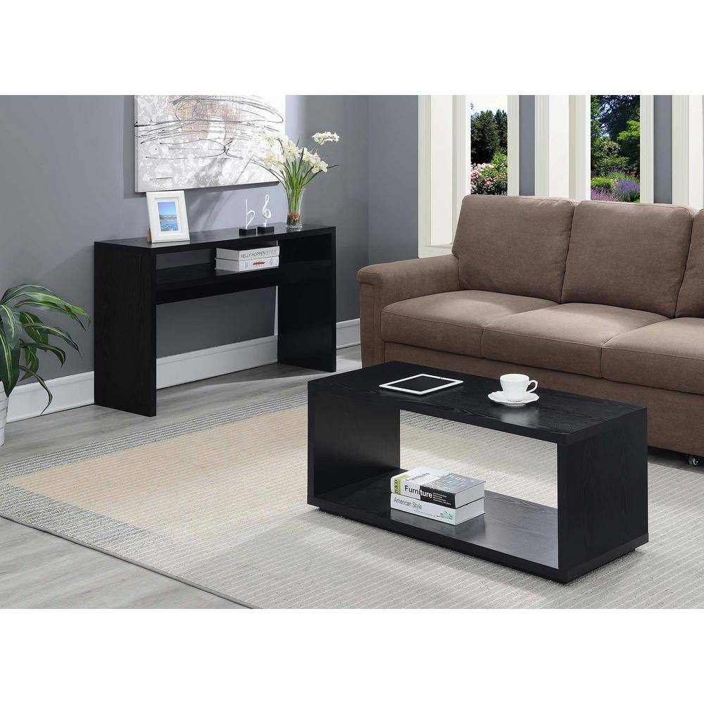 Black Rectangular Wood Coffee Table with Shelf