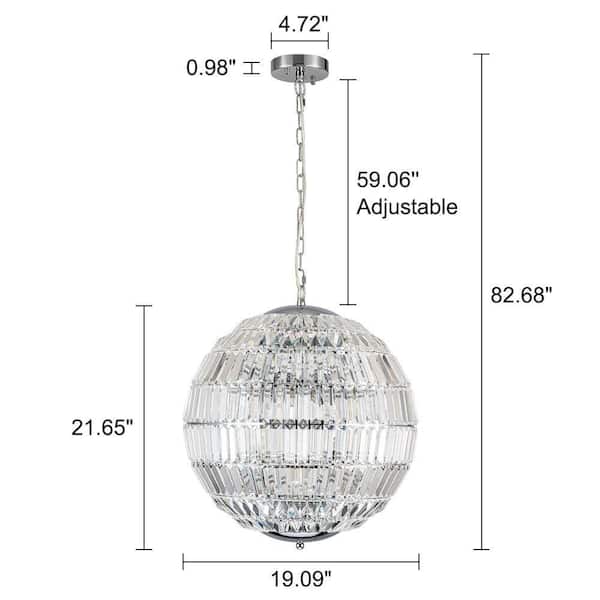 ZYZWMB 21.7 in. 6-Light Chrome Crystal Globe Chandelier YHF1059463