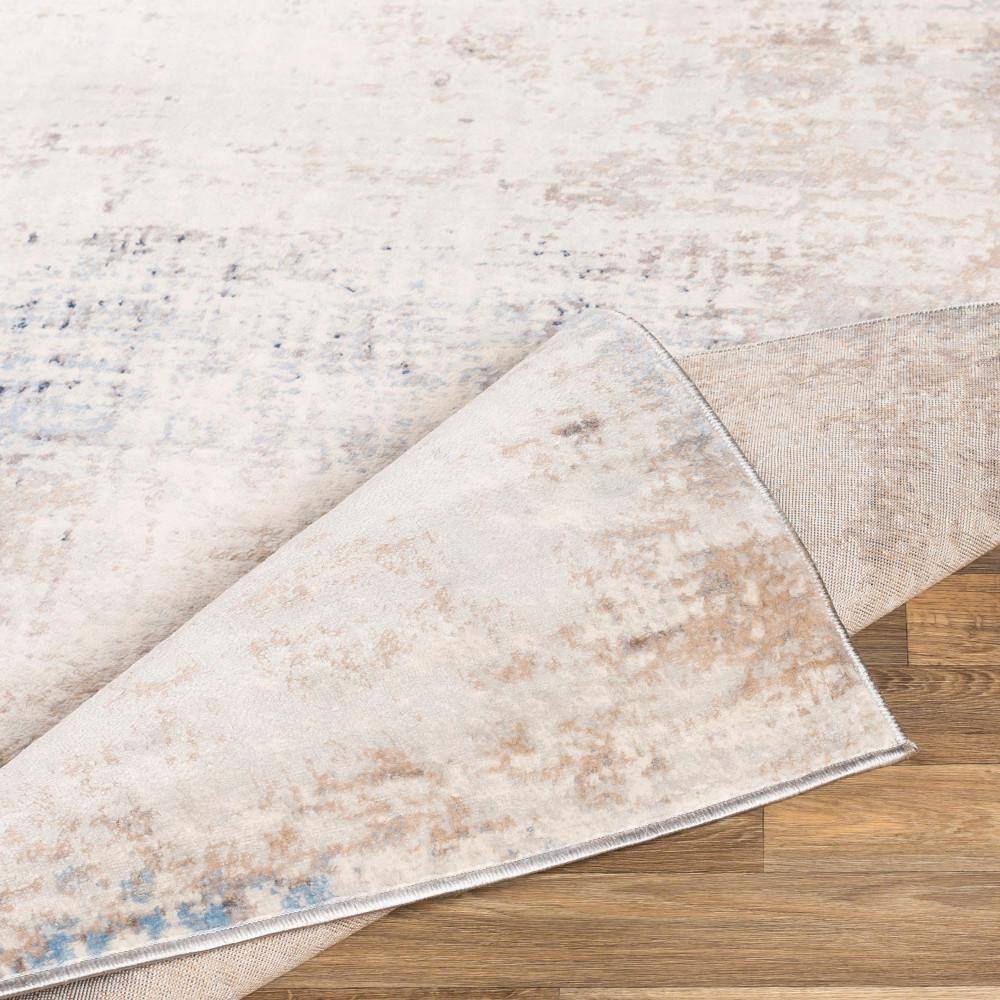 Taupe and Blue Modern Polypropylene Area Rug, 6'7" x 9'