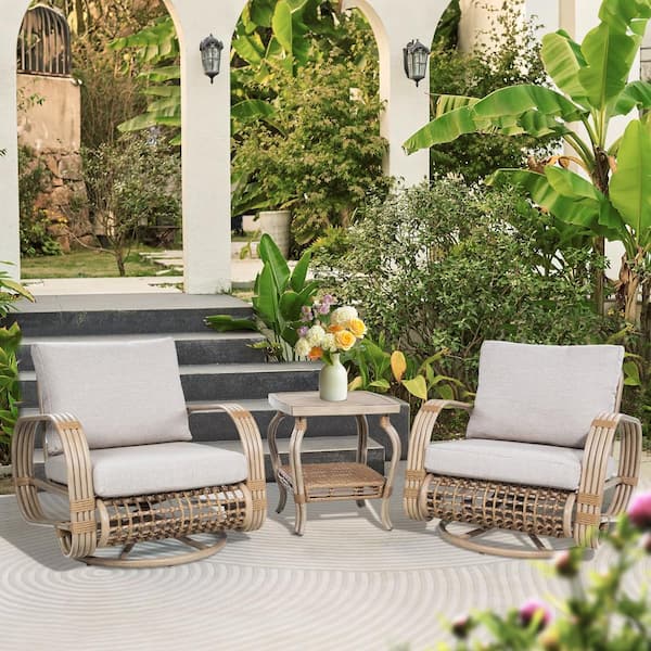 ULAX FURNITURE Arsterie 3-Piece Aluminum Outdoor Conversation Set with Cushions, Swivel Lounge Chairs and Side Table