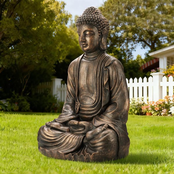 Glitzhome 29.5 in. H Oversized MGO Bronze Meditating Buddha Statue