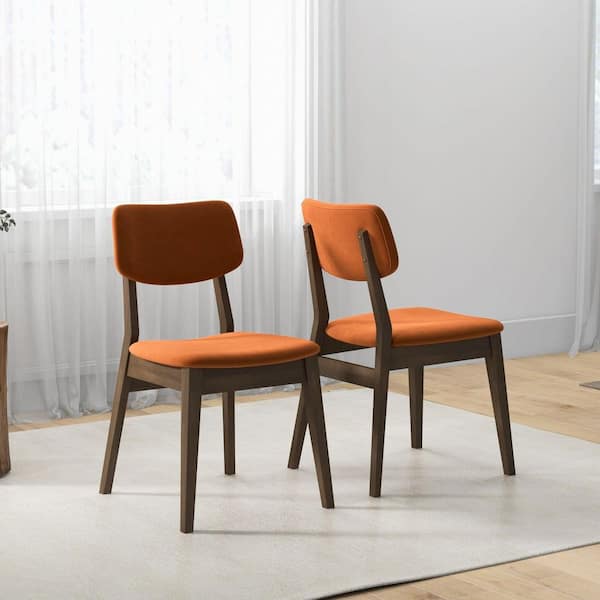 Noble House Unity Mid-Century Modern Burnt Orange Velvet Upholstered Dining Chair, Solid Wood Legs (Set of 2)