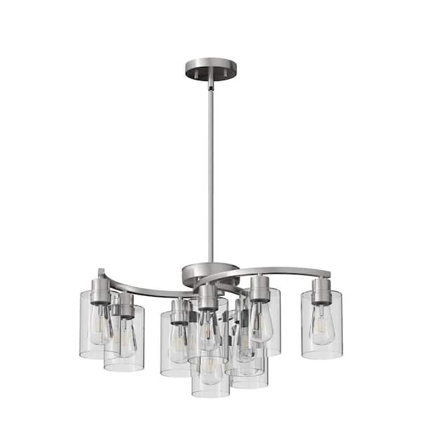 9-Light Silver Pendant Light with Frosted Glass Shade, without light source