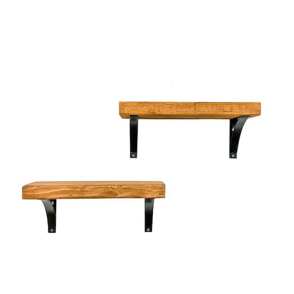 Del Hutson Designs 16 in. Walnut Industrial Grace Simple Shelves (Set of 2)