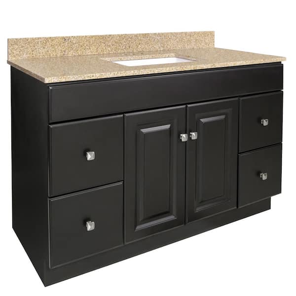 Design House Wyndham 49 in. W x 22 in. D 2-Door 4-Drawer Bath Vanity in Espresso w/Granite Vanity Top in Golden Sand with White Basin