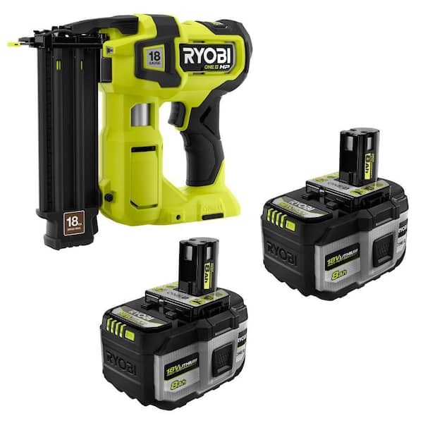 ONE+ HP 18V 18-Gauge Brushless Cordless AirStrike Brad Nailer with ONE+ 18V 8.0 Ah HIGH PERFORMANCE Battery (2-Pack)