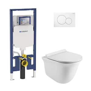 2-Piece 0.8/1.6 GPF Dual Flush Lily Elongated Toilet in White with 2 x 4 Concealed Tank and Plate, Seat Included