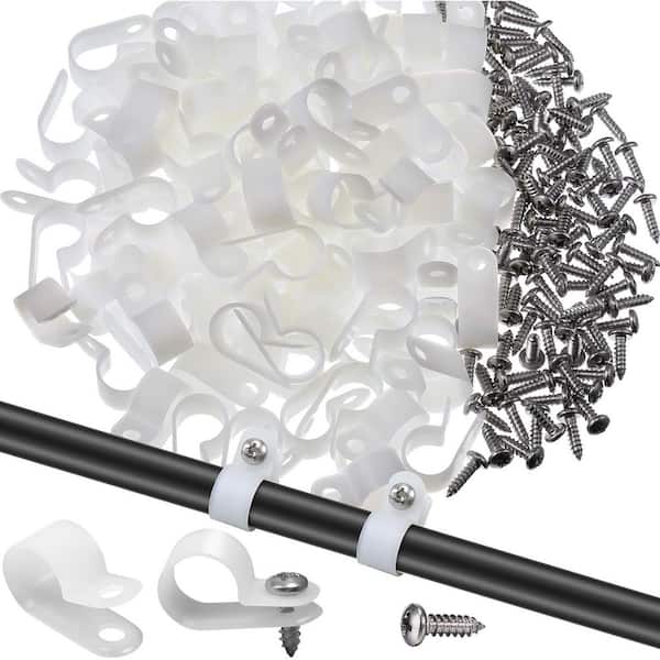 R-Type Clip Cable Fastener Wire Clamp Nylon Screw Mounting Electrical Grip Clips with Screws 1/2 in. 100-Pack