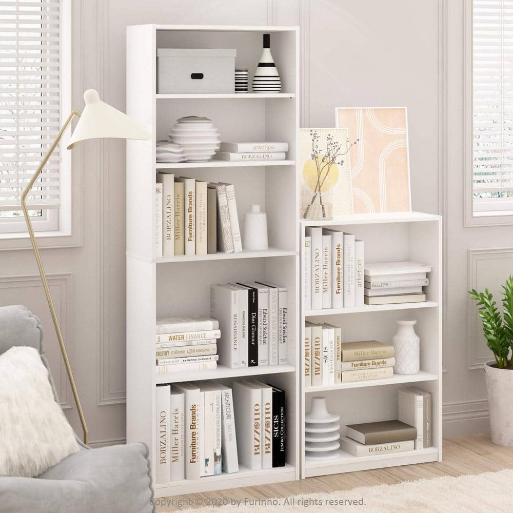 Adjustable 3-Tier White Composite Wood Bookcase