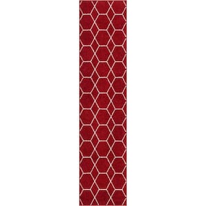 Trellis Frieze Red/Ivory 2 ft. x 8 ft. Geometric Runner Rug