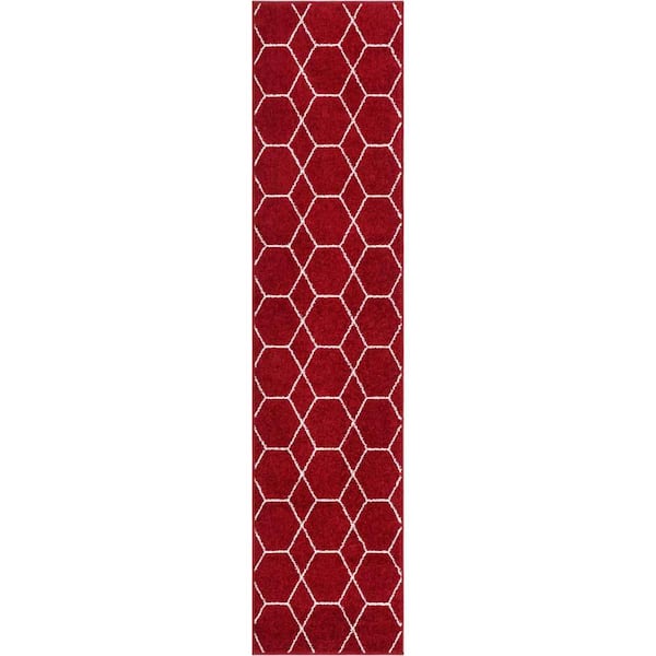 StyleWell Trellis Frieze Red/Ivory 2 ft. x 8 ft. Geometric Runner Rug