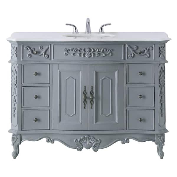 Winslow 48 in. Single Sink Freestanding Antique Gray Bath Vanity with White Marble Top (Assembled)