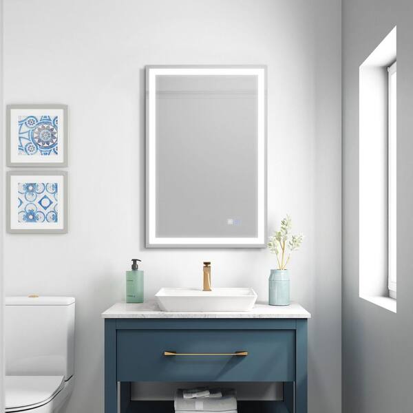 Forclover Wall Mounted Anti-Fog LED Mirror 24-in x 36-in Dimmable Lighted  Silver Fog Free Frameless Bathroom Vanity Mirror in the Bathroom Mirrors  department at