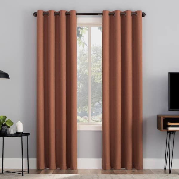 Sun Zero Channing Terracotta Orange Polyester Solid 50 in. W x 84 in. L Noise Cancelling Grommet Blackout Curtain