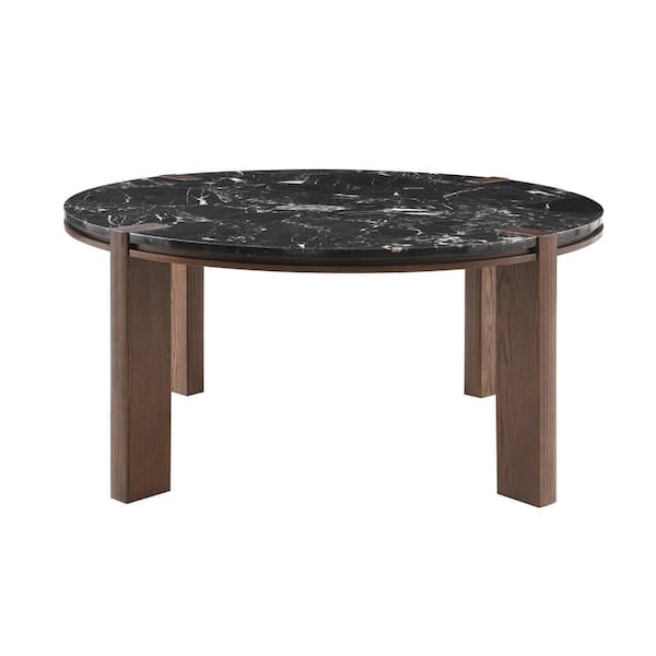Flora Walnut and Black Natural Marble Top 52 in. 4 Legs Base Dining Table Seats-4